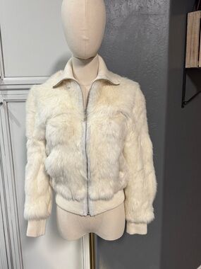 Vintage white Rabbit Fur wool lamb leather jacket sz 4 by REVUE